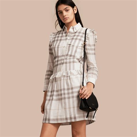 burberry ruffle detail cotton check shirt dress|Designer Shirts for Women .